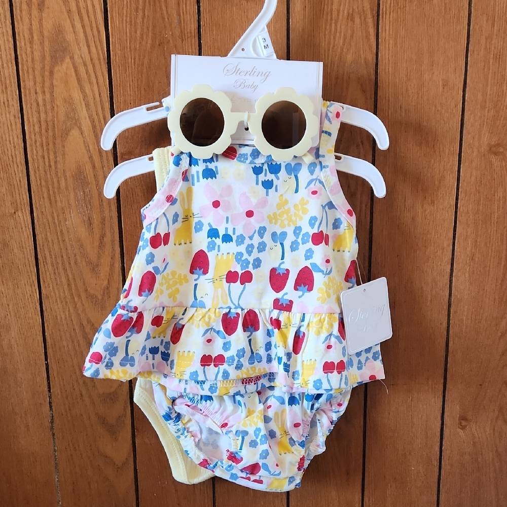 Colorful Floral Baby Outfit with Sunglasses